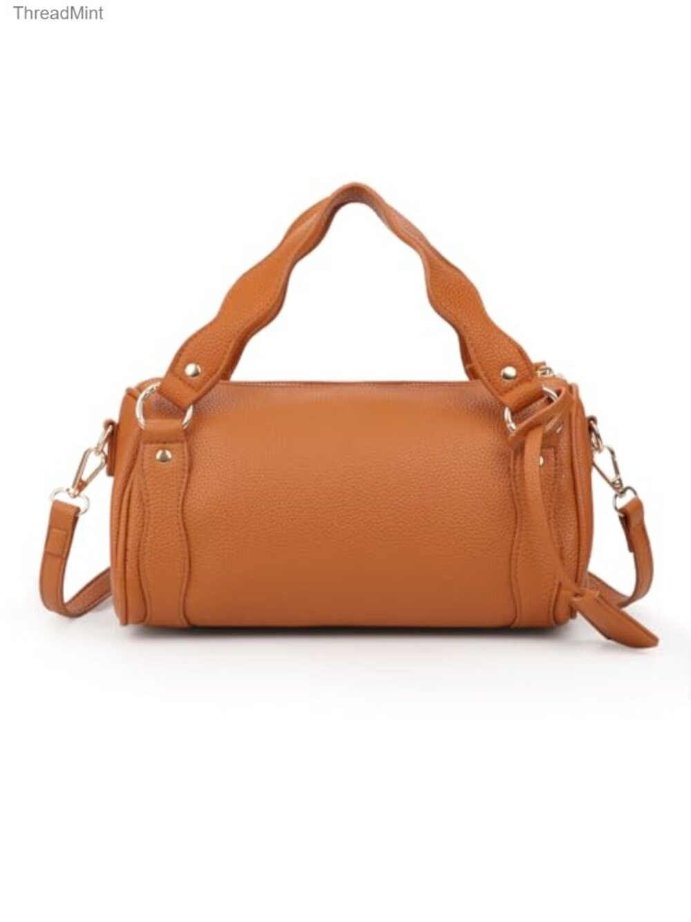 PU Leather Barrel Purse Top Handle Satchel Adjustable Crossbody Bag Work Travel